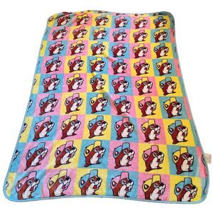 Buc-ee's Plush Throw Blanket, Pastel Color Block Checkered Pink Yellow Blue
